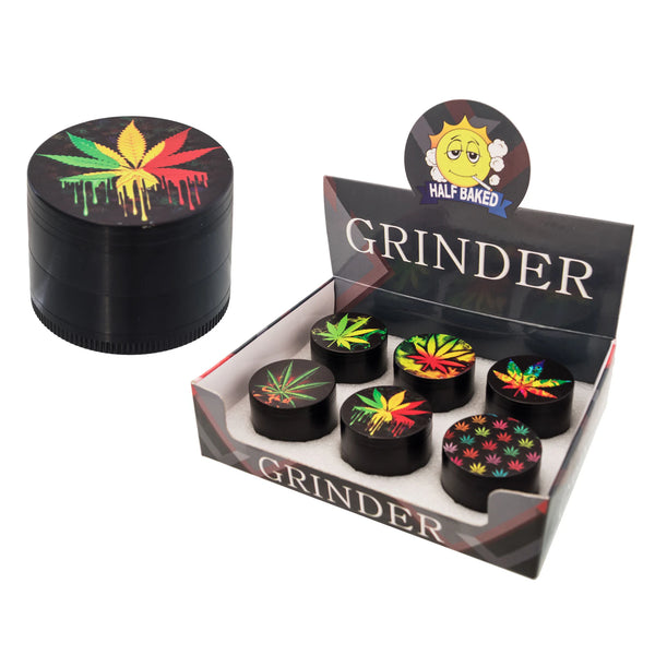 Half Baked - 50mm Grinder 4 Part - Metal Black Leaf